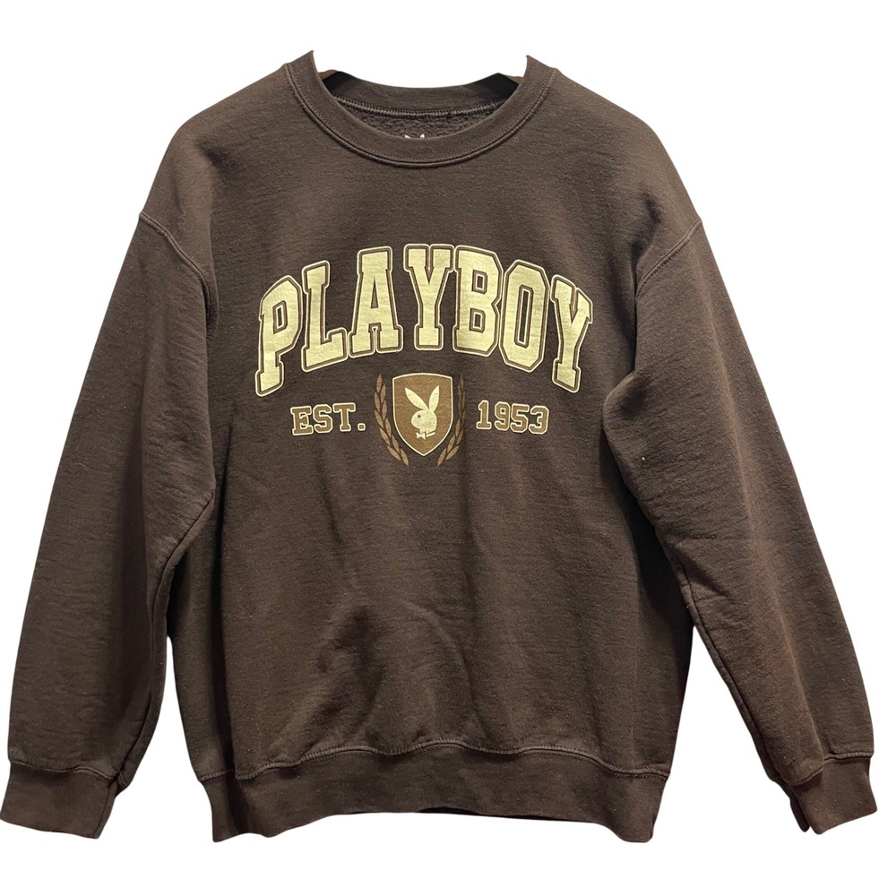 Playboy Sweatshirt Y2K Mens M Brown Graphic Est 1953 Bunny Logo Gorpcore Retro